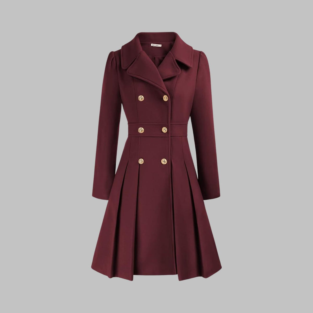 Marguerite | Women's Notch-Collar Double-Breasted Pleated A-Line Overcoat