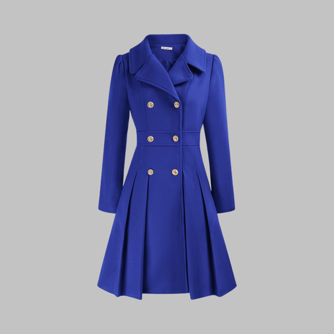 Marguerite | Women's Notch-Collar Double-Breasted Pleated A-Line Overcoat