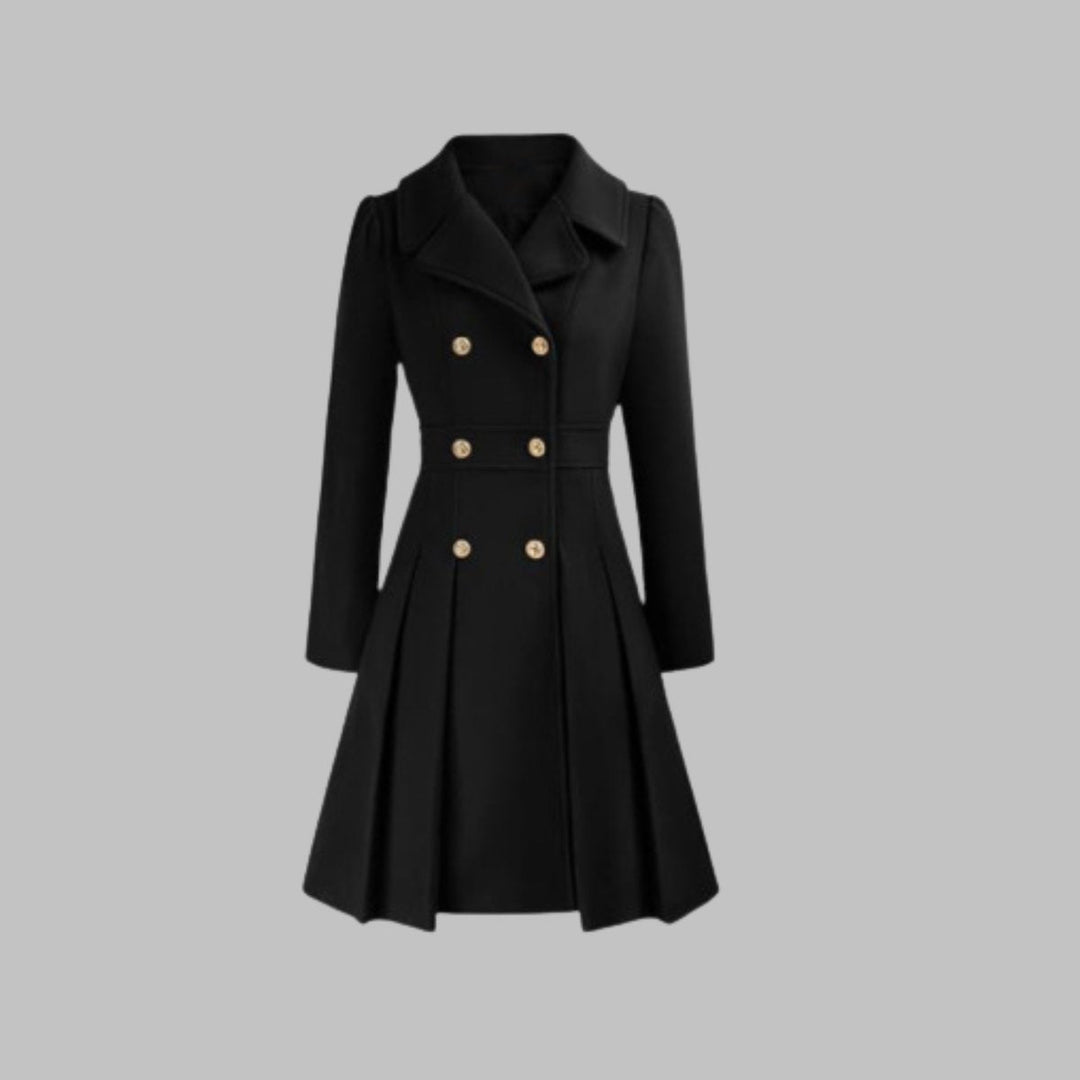 Marguerite | Women's Notch-Collar Double-Breasted Pleated A-Line Overcoat