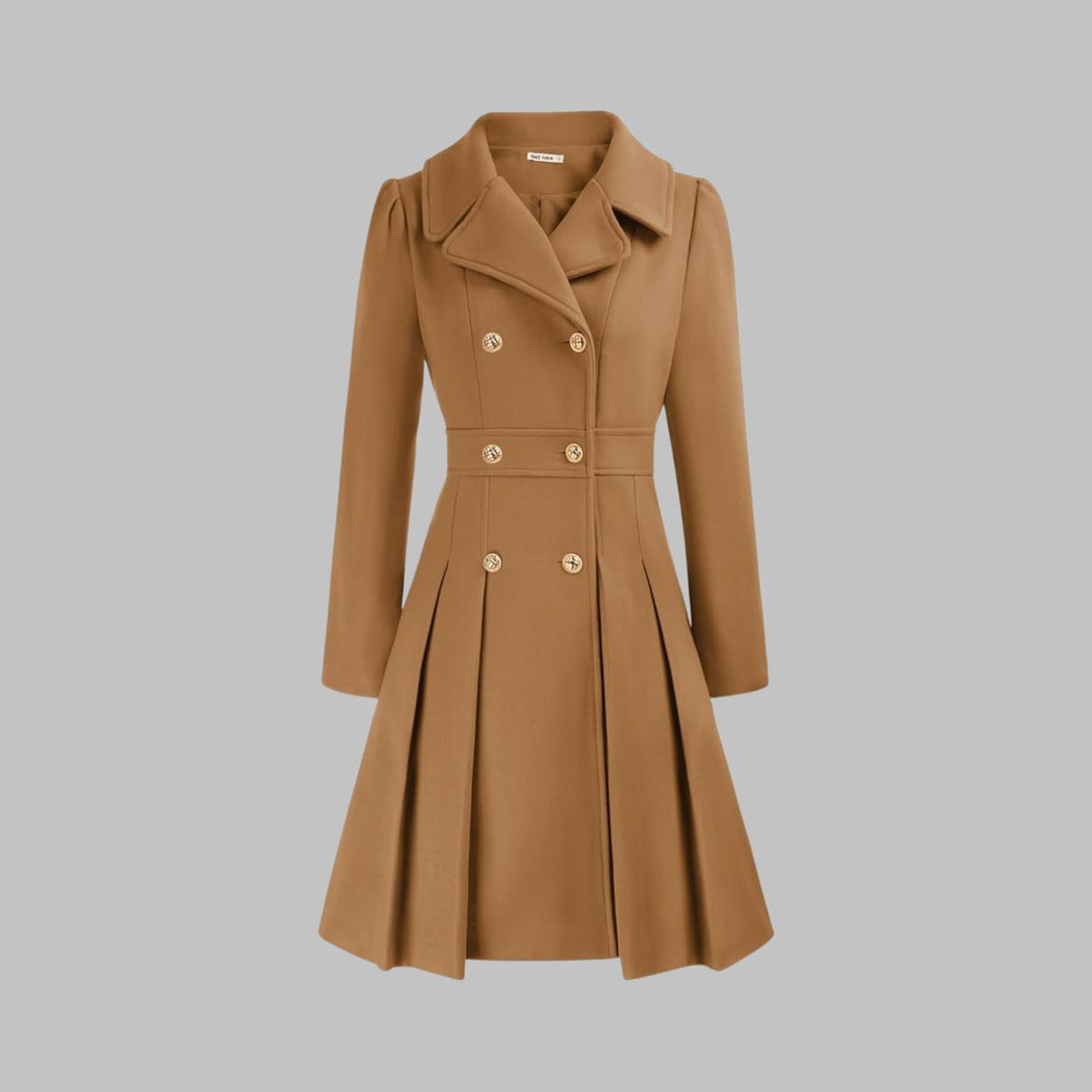 Marguerite | Women's Notch-Collar Double-Breasted Pleated A-Line Overcoat