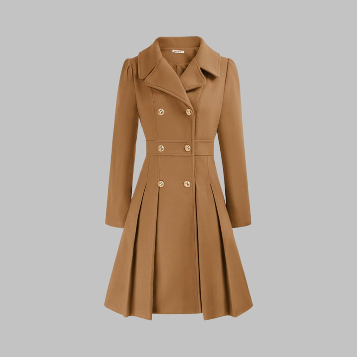 Marguerite | Women's Notch-Collar Double-Breasted Pleated A-Line Overcoat