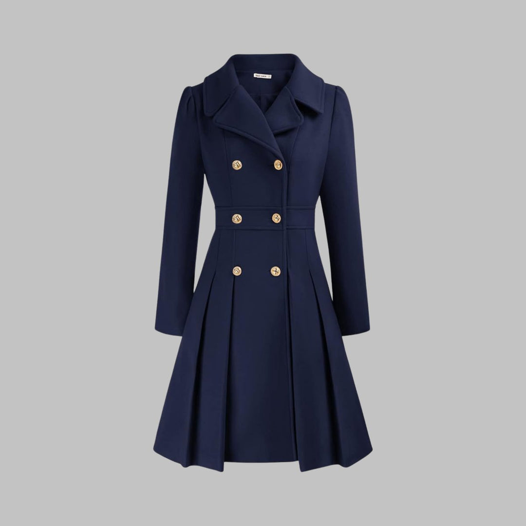Marguerite | Women's Notch-Collar Double-Breasted Pleated A-Line Overcoat