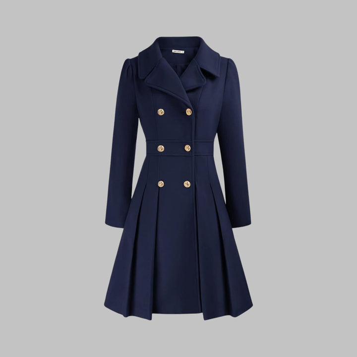 Marguerite | Women's Notch-Collar Double-Breasted Pleated A-Line Overcoat