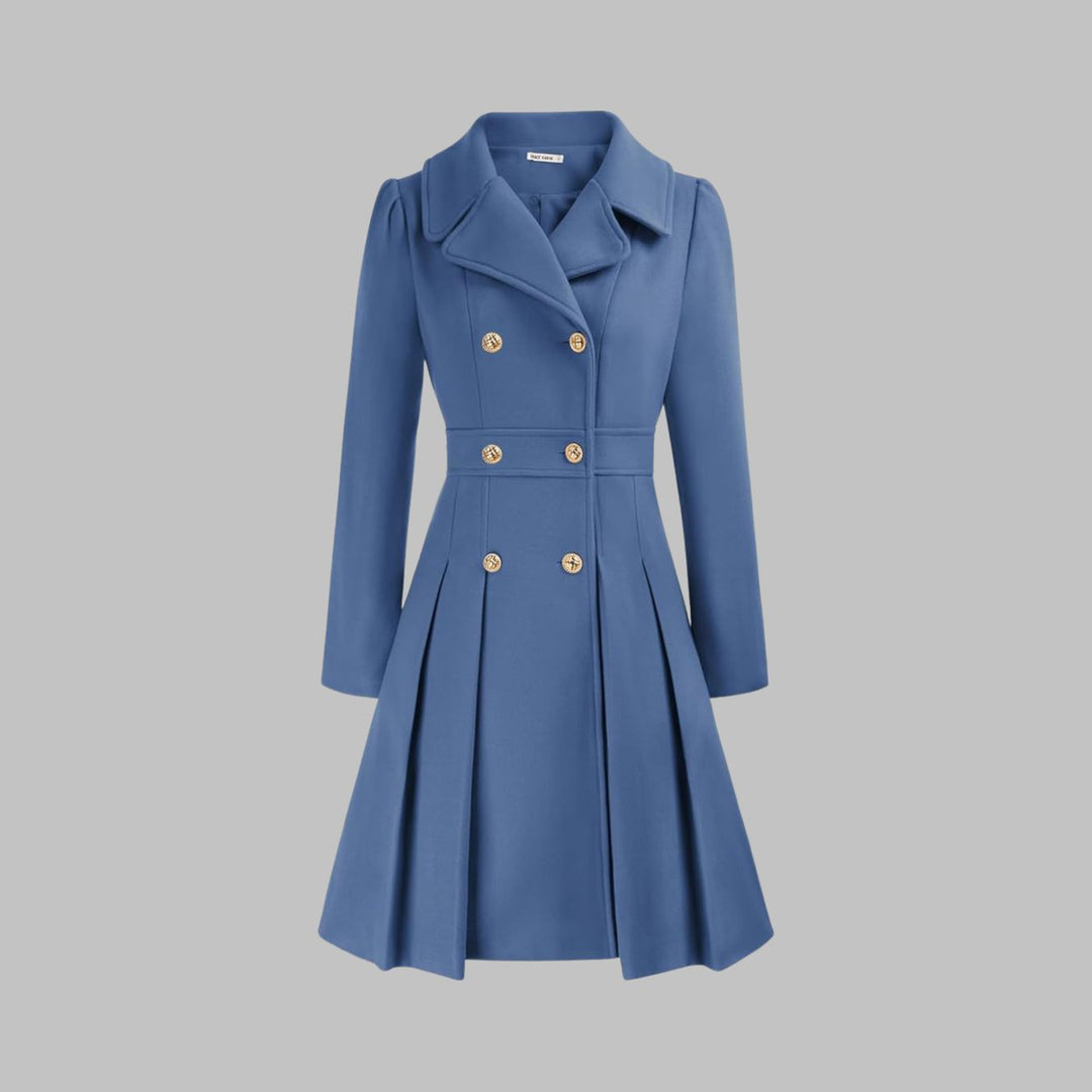Marguerite | Women's Notch-Collar Double-Breasted Pleated A-Line Overcoat