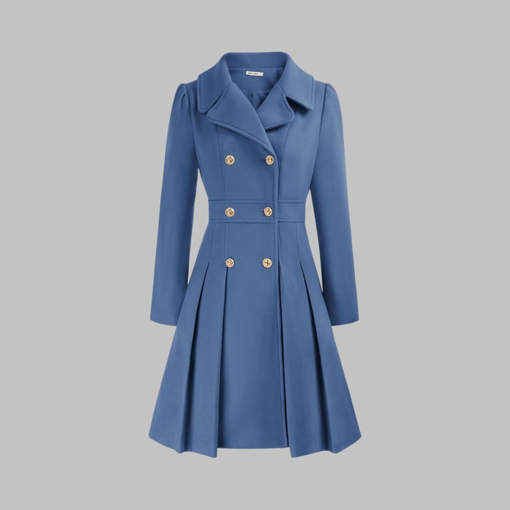 Marguerite | Women's Notch-Collar Double-Breasted Pleated A-Line Overcoat