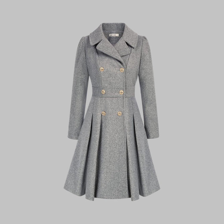 Marguerite | Women's Notch-Collar Double-Breasted Pleated A-Line Overcoat