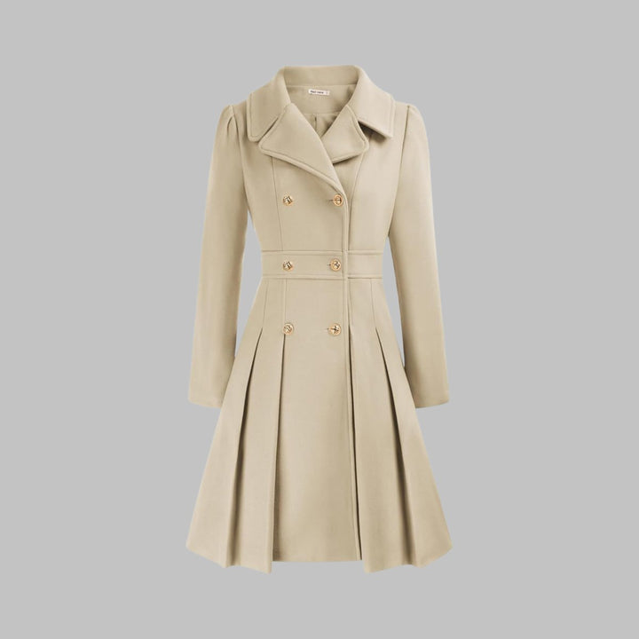 Marguerite | Women's Notch-Collar Double-Breasted Pleated A-Line Overcoat