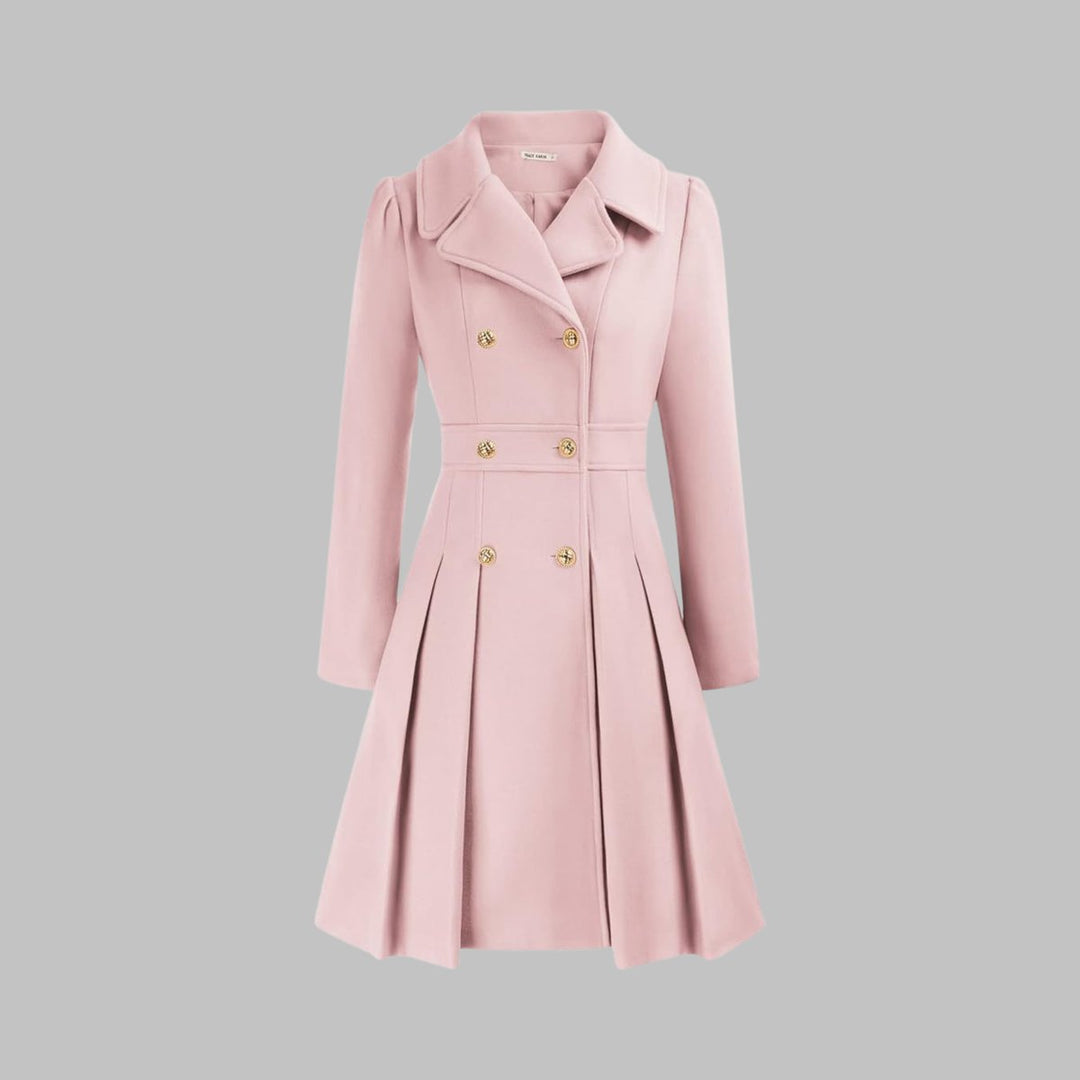 Marguerite | Women's Notch-Collar Double-Breasted Pleated A-Line Overcoat