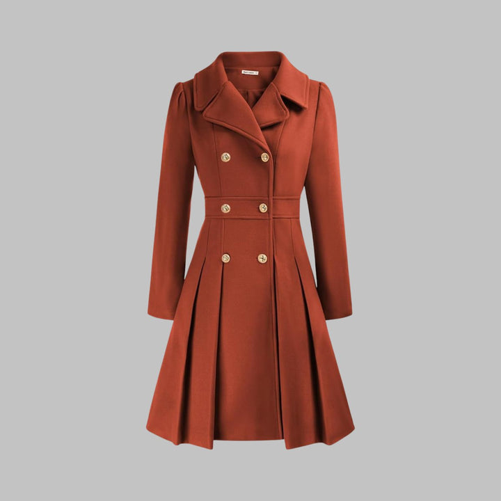Marguerite | Women's Notch-Collar Double-Breasted Pleated A-Line Overcoat