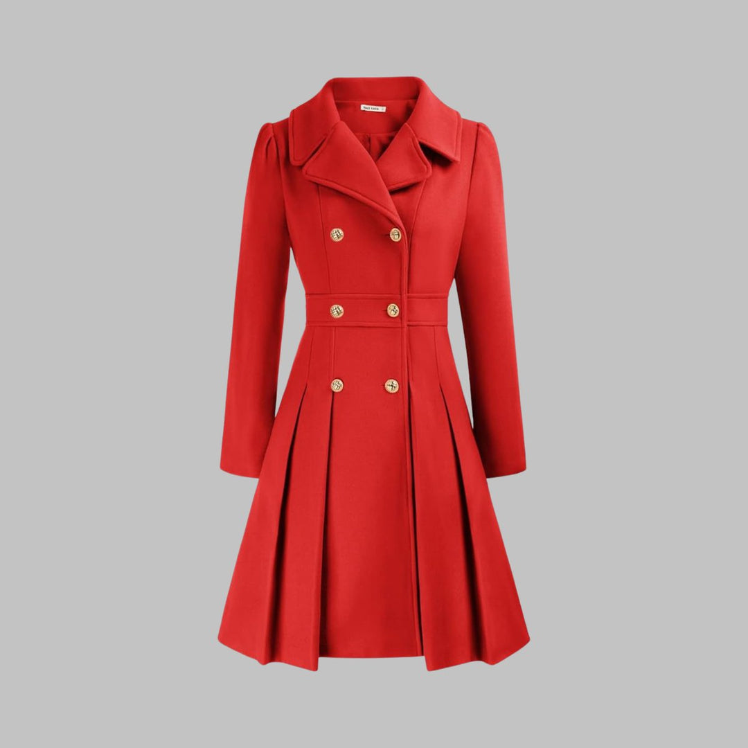 Marguerite | Women's Notch-Collar Double-Breasted Pleated A-Line Overcoat