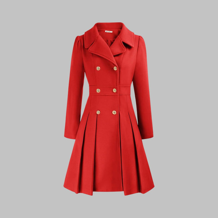 Marguerite | Women's Notch-Collar Double-Breasted Pleated A-Line Overcoat