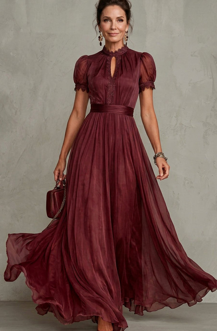 Antonia | Women's Satin A-Line Puff-Sleeve Maxi Dress