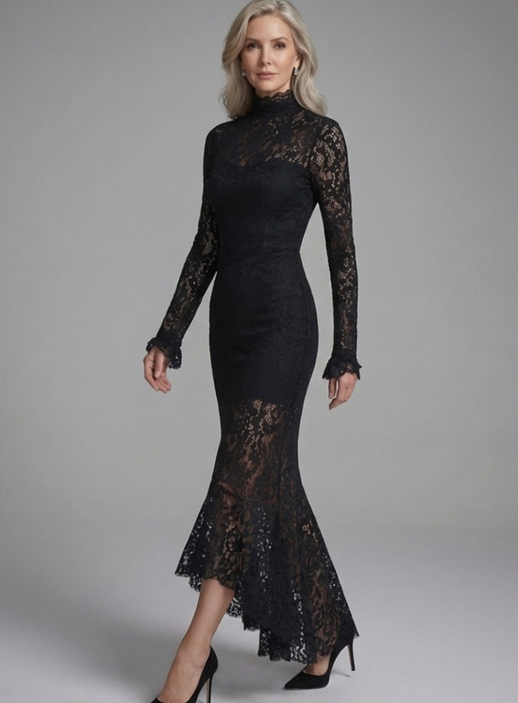 Aurore | Women's Mermaid Long-Sleeve Floral Midi Dress