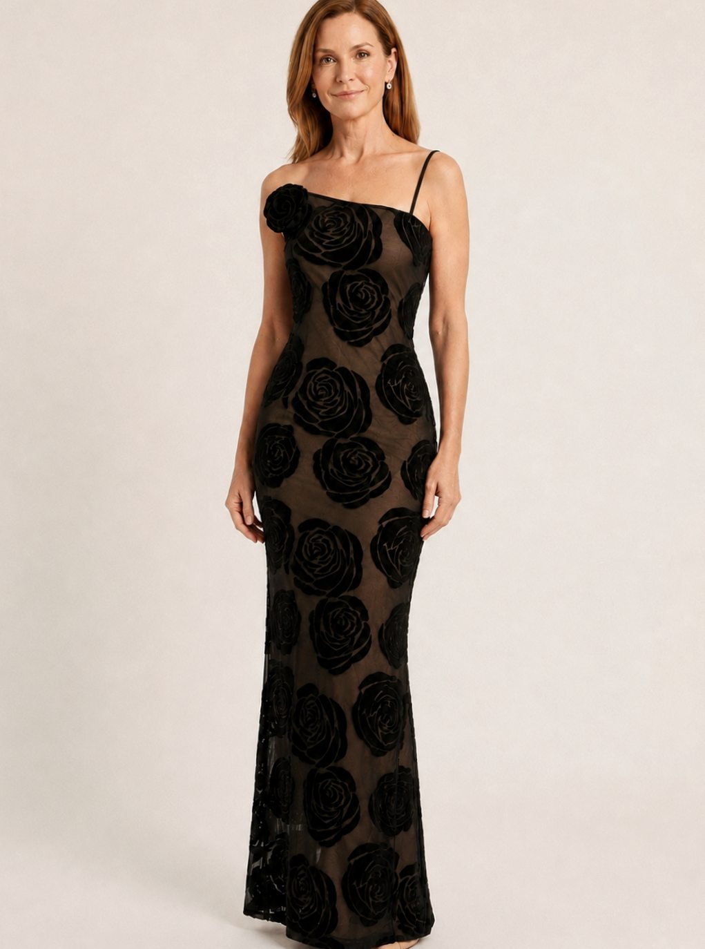 Albertine | Women's Velvet One-Shoulder Floral Maxi Dress