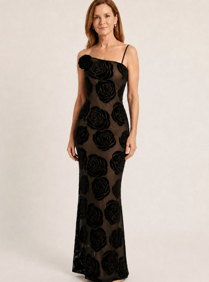 Albertine | Women's Velvet One-Shoulder Floral Maxi Dress