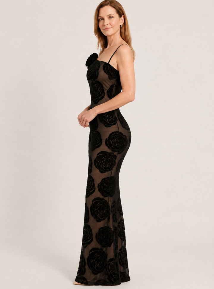 Albertine | Women's Velvet One-Shoulder Floral Maxi Dress