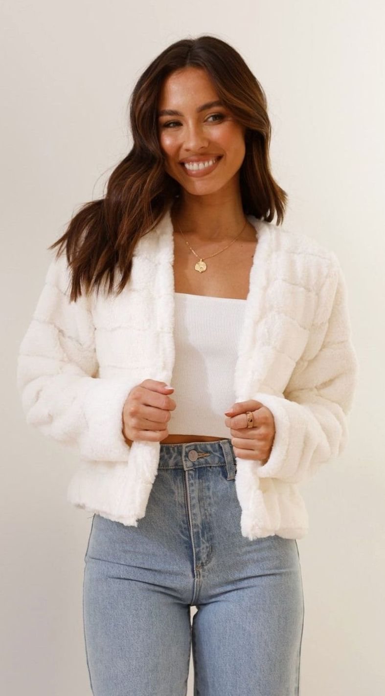 Odile | Women's Faux-Fur Cropped Quilted Open-Front Jacket 4