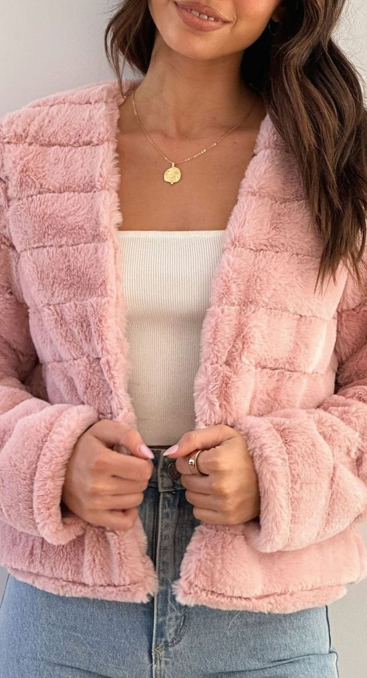 Odile | Women's Faux-Fur Cropped Quilted Open-Front Jacket 4