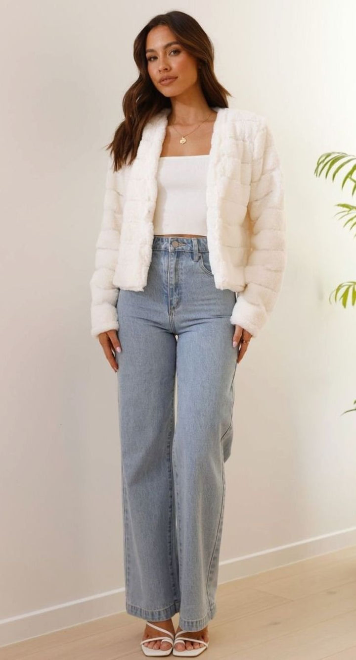 Odile | Women's Faux-Fur Cropped Quilted Open-Front Jacket 4