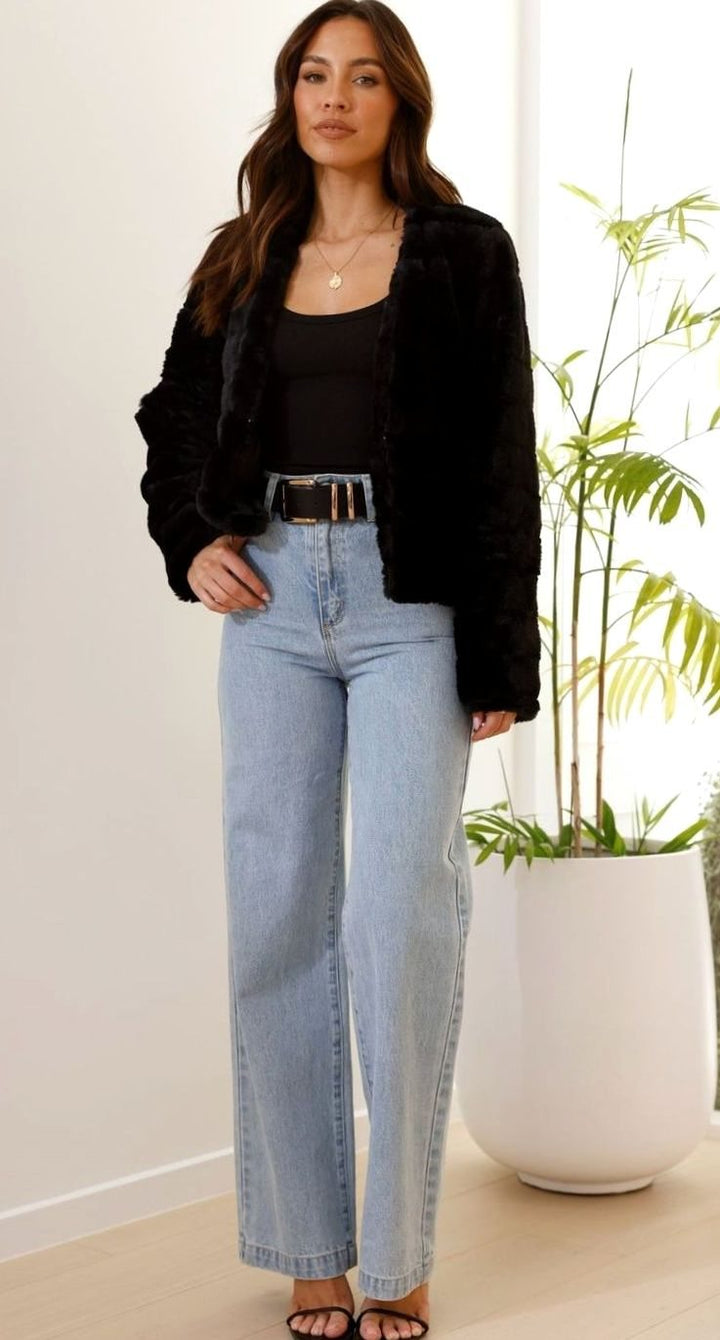 Odile | Women's Faux-Fur Cropped Quilted Open-Front Jacket 4