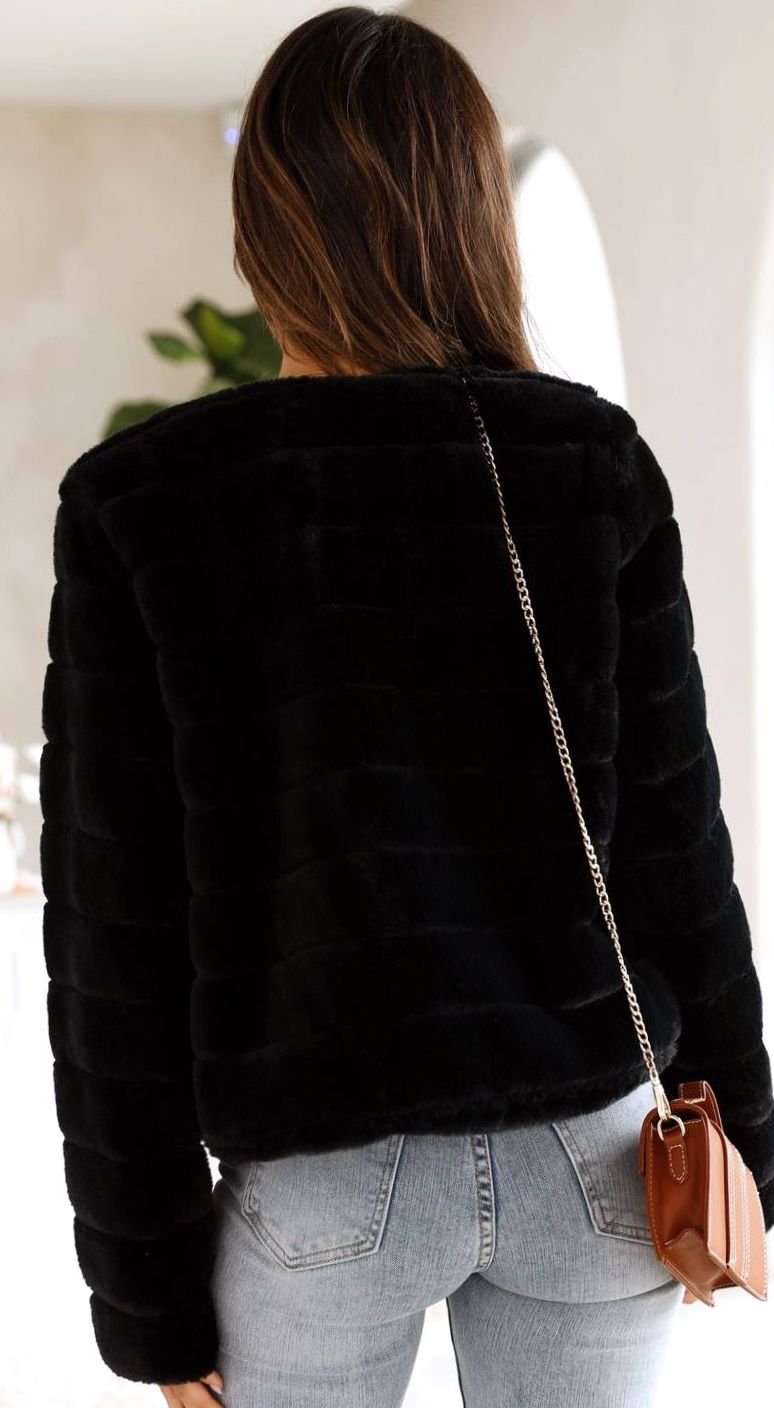 Odile | Women's Faux-Fur Cropped Quilted Open-Front Jacket 4
