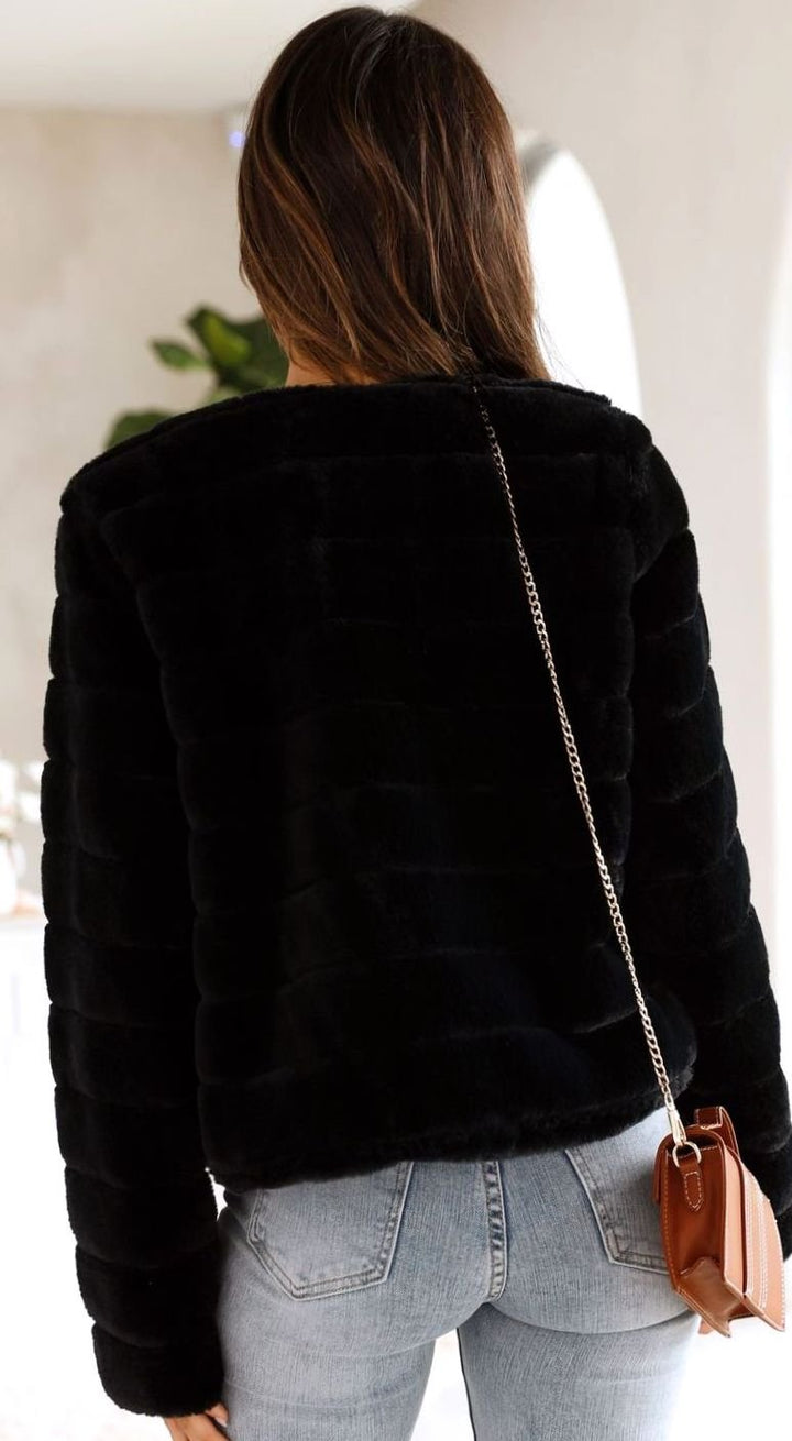 Odile | Women's Faux-Fur Cropped Quilted Open-Front Jacket 4