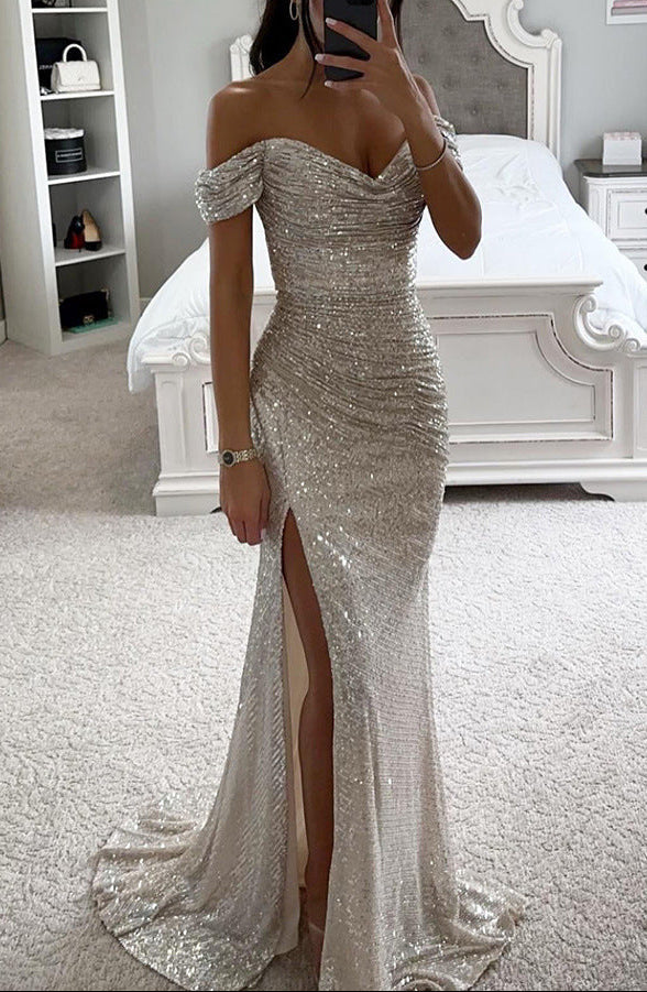 Eulalie | Women's Sequin Ruched Off-Shoulder Maxi Dress