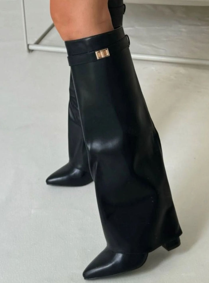 Amalthea | Women's Suede Pointed-Toe Block-Heel Knee-High Boots