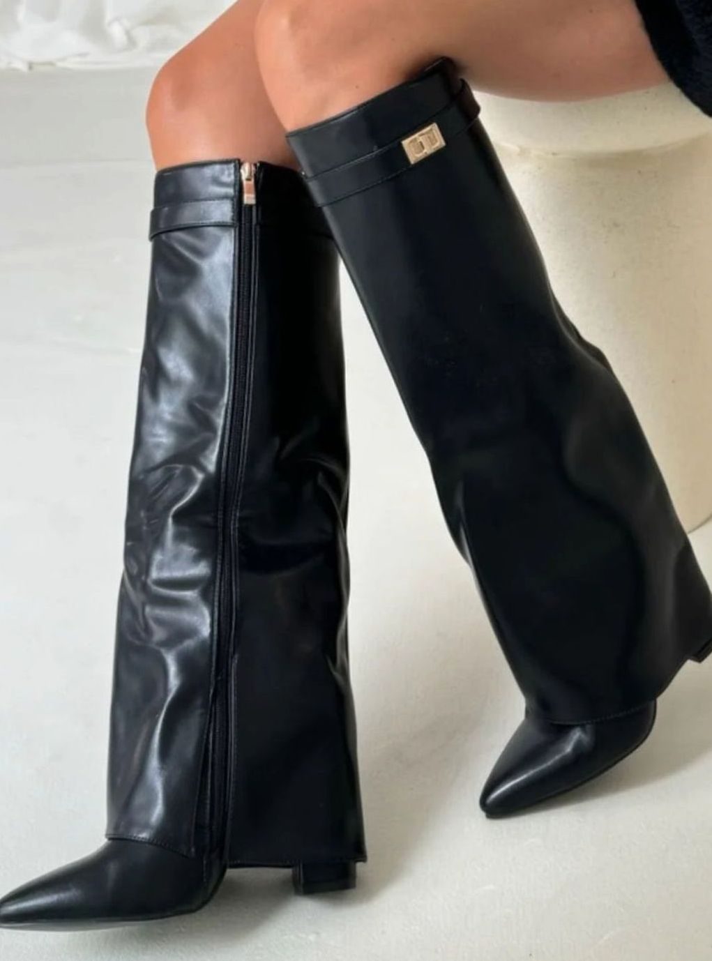 Amalthea | Women's Suede Pointed-Toe Block-Heel Knee-High Boots