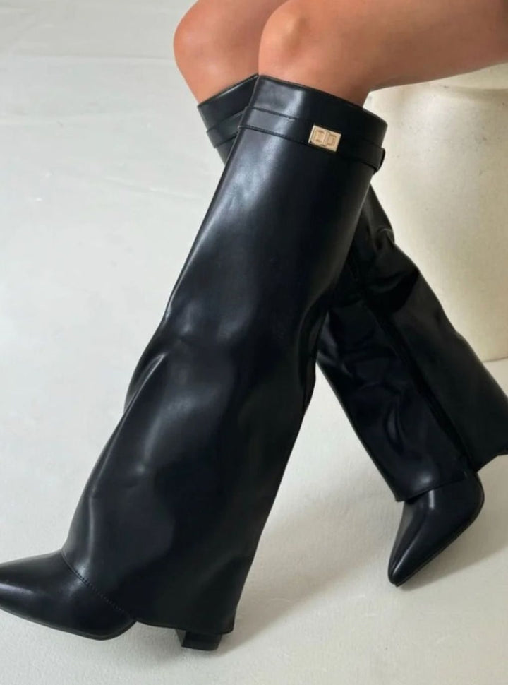 Amalthea | Women's Suede Pointed-Toe Block-Heel Knee-High Boots
