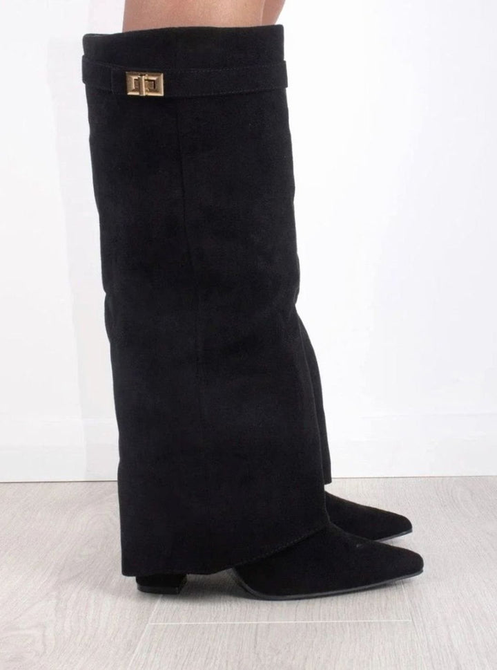 Amalthea | Women's Suede Pointed-Toe Block-Heel Knee-High Boots