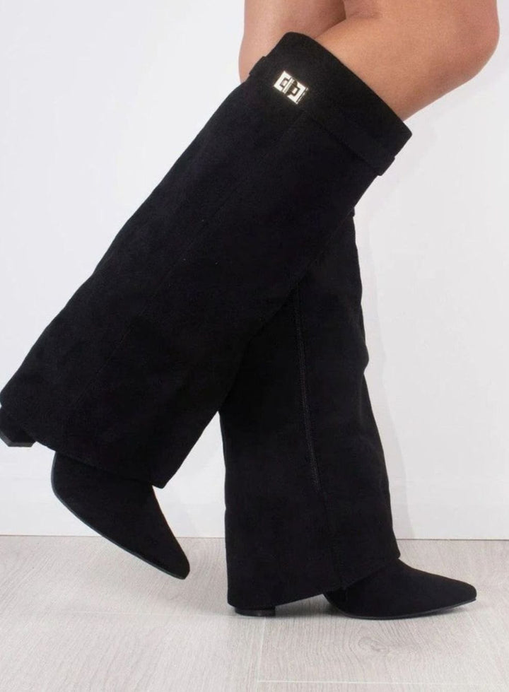 Amalthea | Women's Suede Pointed-Toe Block-Heel Knee-High Boots