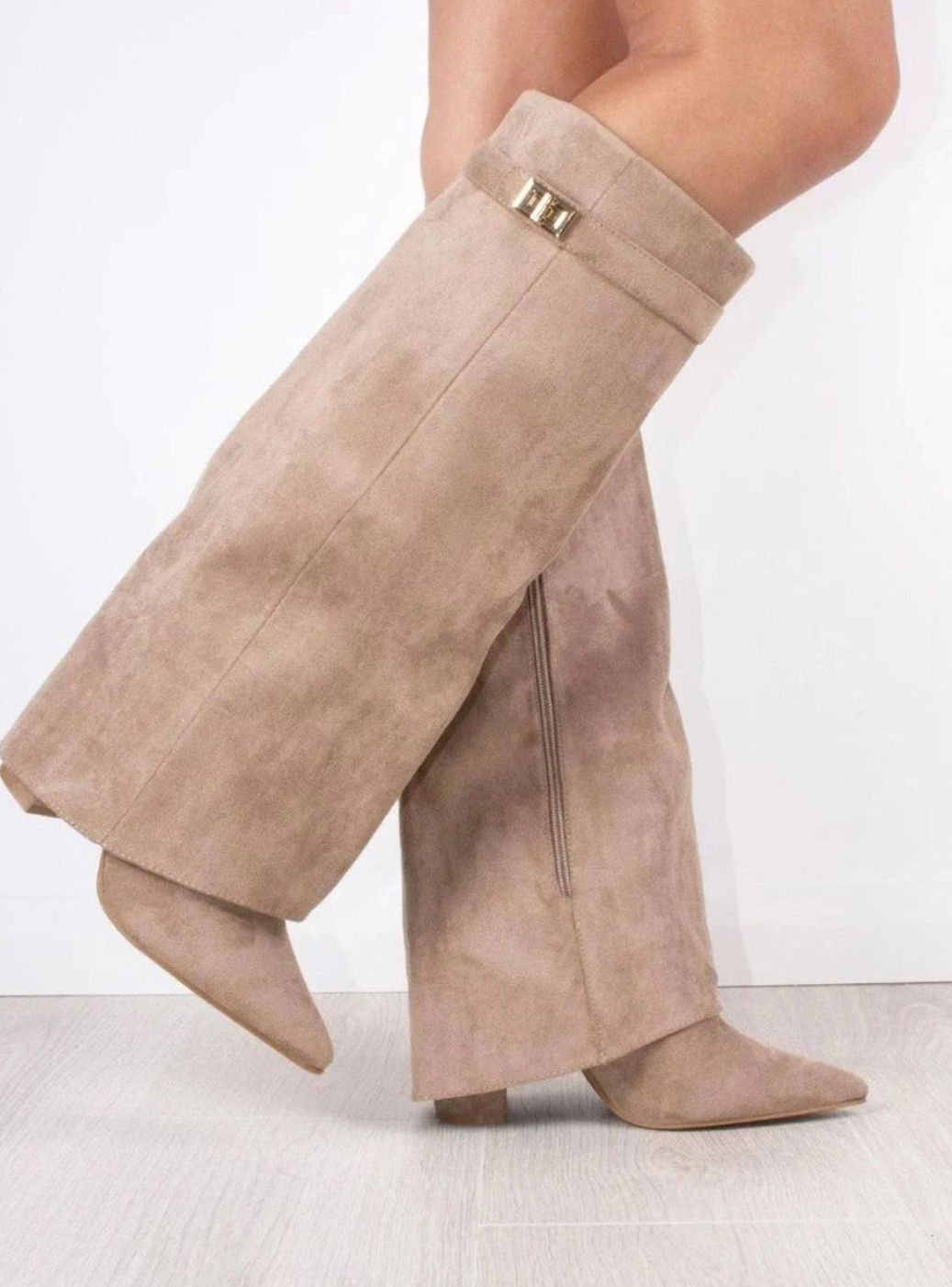 Amalthea | Women's Suede Pointed-Toe Block-Heel Knee-High Boots