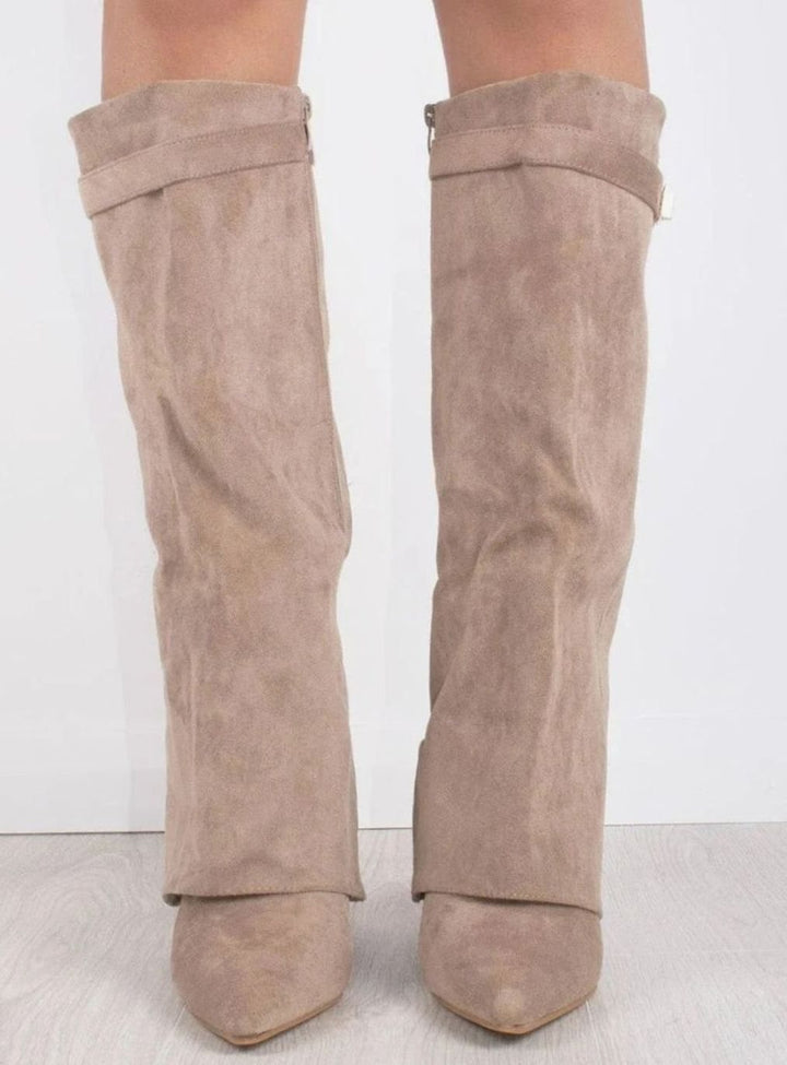 Amalthea | Women's Suede Pointed-Toe Block-Heel Knee-High Boots