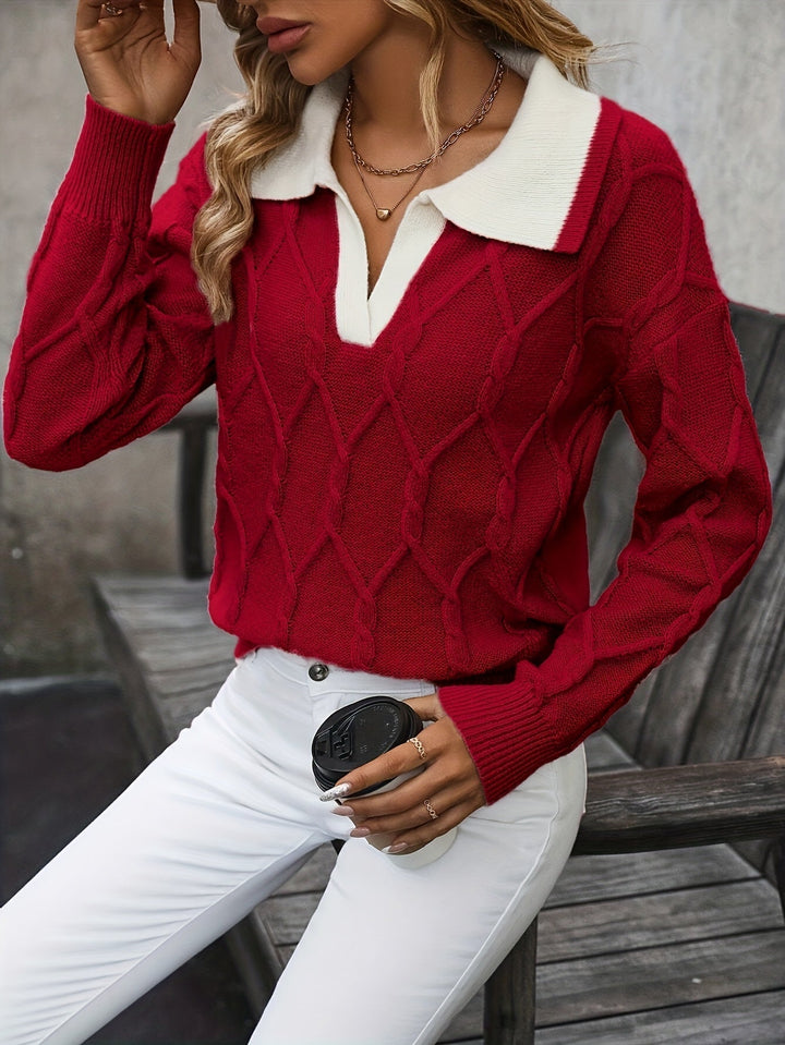 Odilia | Women's Cable-Knit V-Neck Long-Sleeve Oversized Sweatshirt