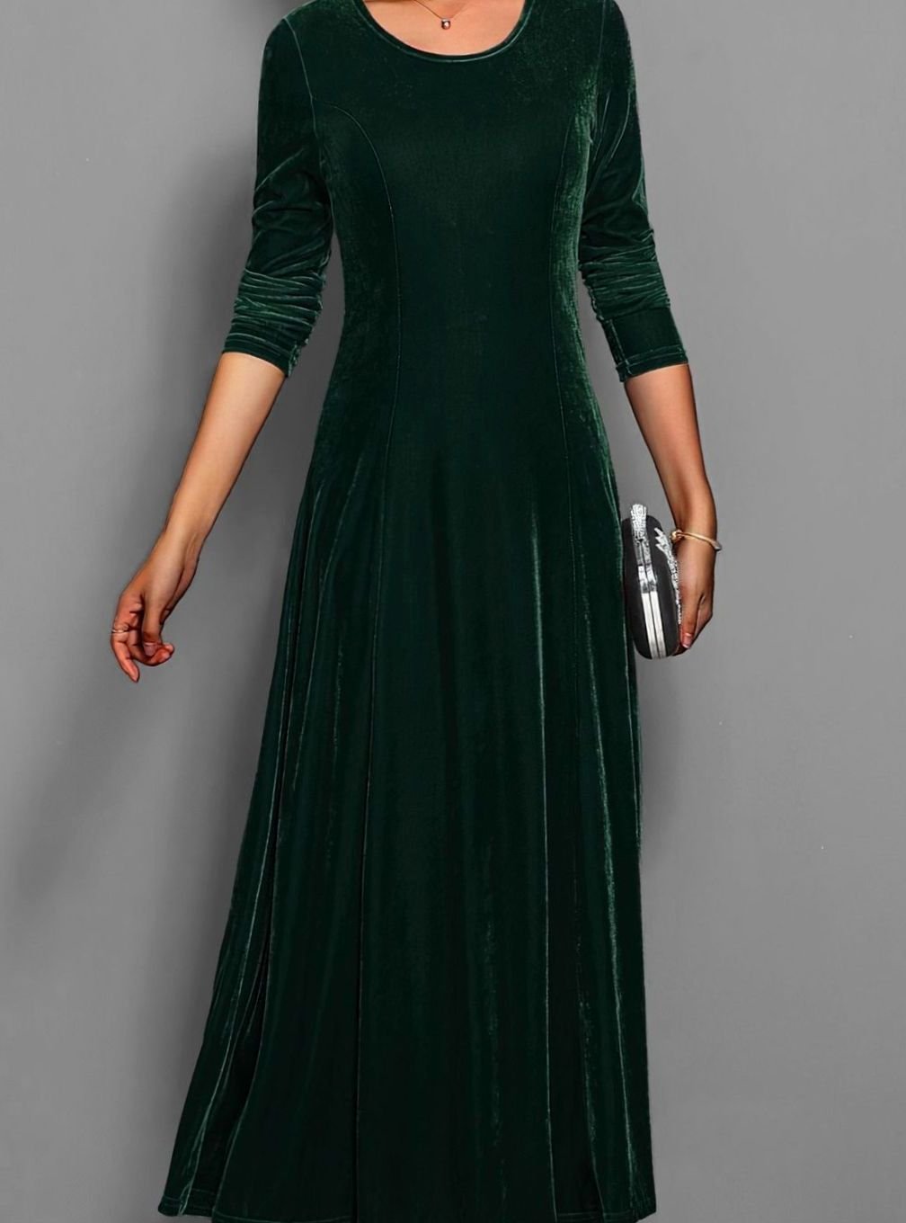 Alix | Women's Velvet A-Line Scoop-Neck Long-Sleeve Dress