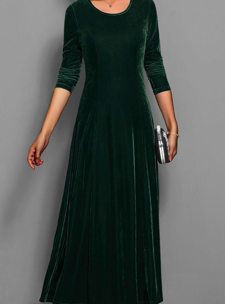 Alix | Women's Velvet A-Line Scoop-Neck Long-Sleeve Dress