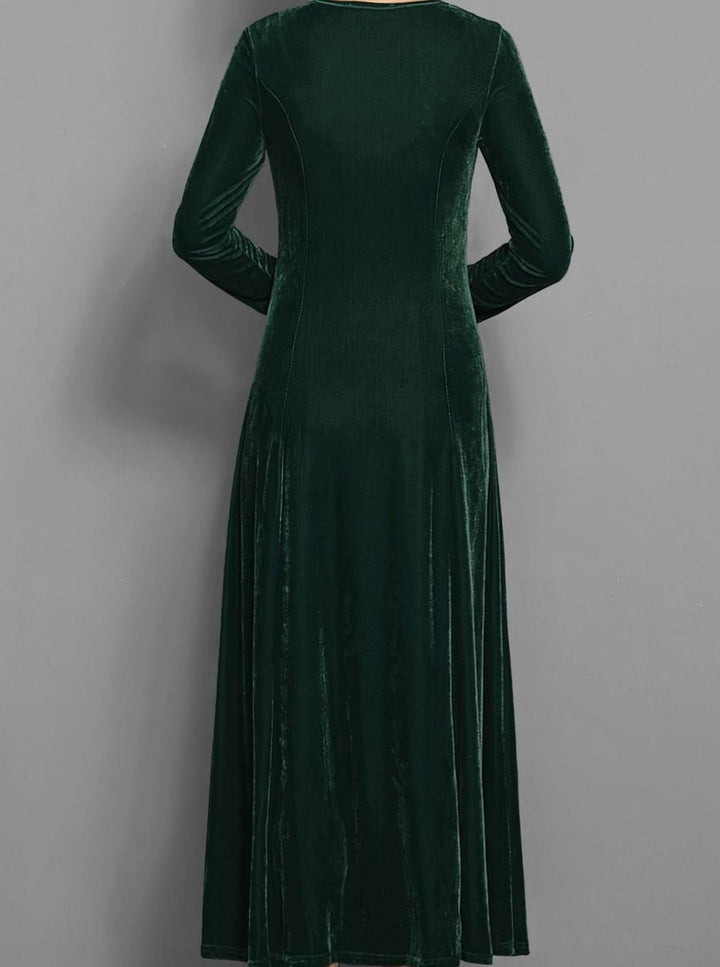 Alix | Women's Velvet A-Line Scoop-Neck Long-Sleeve Dress
