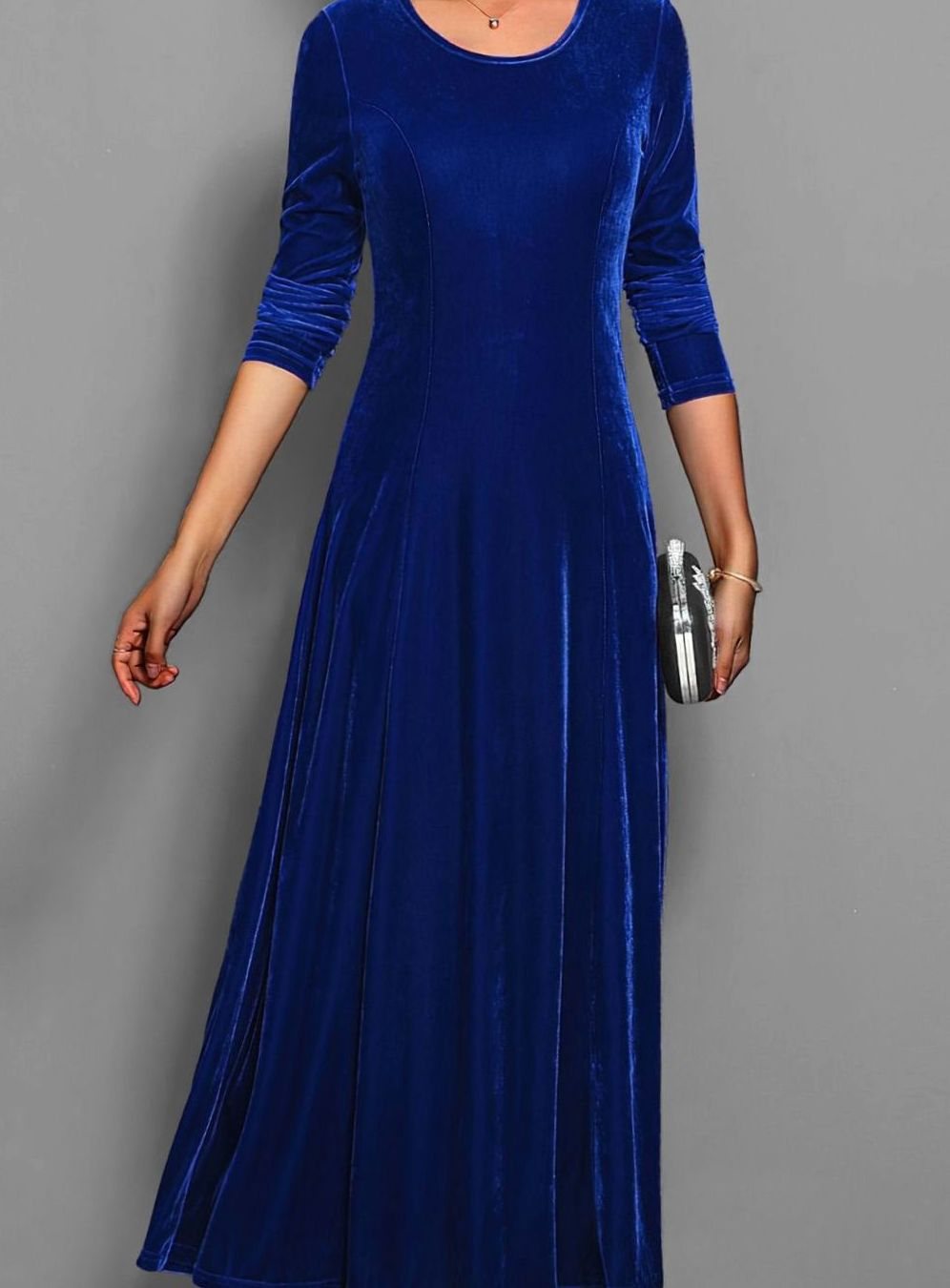 Alix | Women's Velvet A-Line Scoop-Neck Long-Sleeve Dress