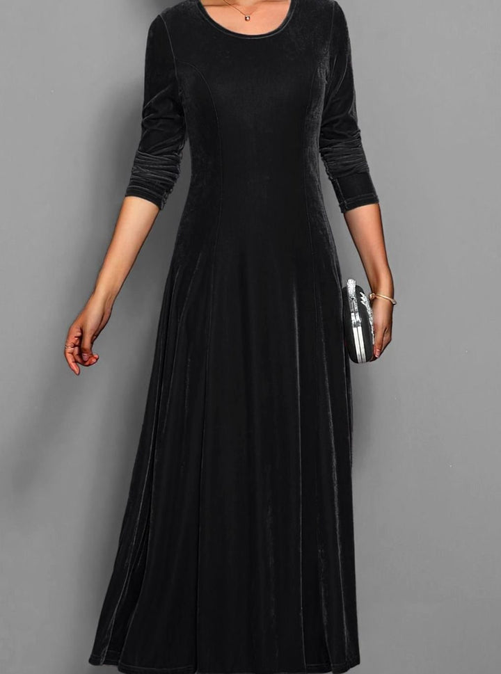 Alix | Women's Velvet A-Line Scoop-Neck Long-Sleeve Dress