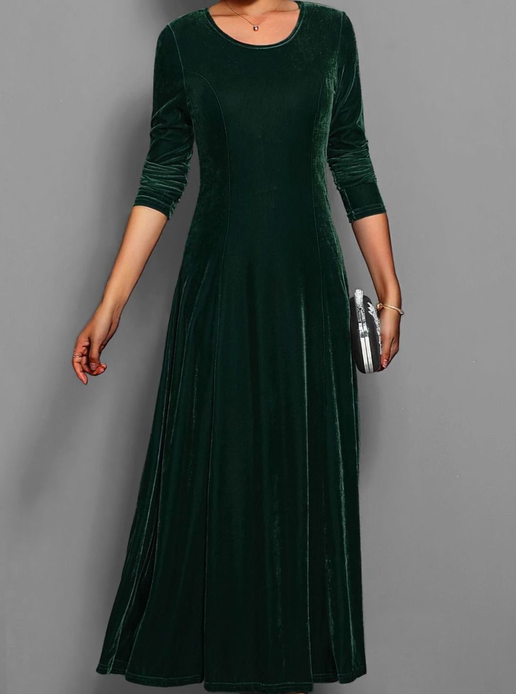 Alix | Women's Velvet A-Line Scoop-Neck Long-Sleeve Dress