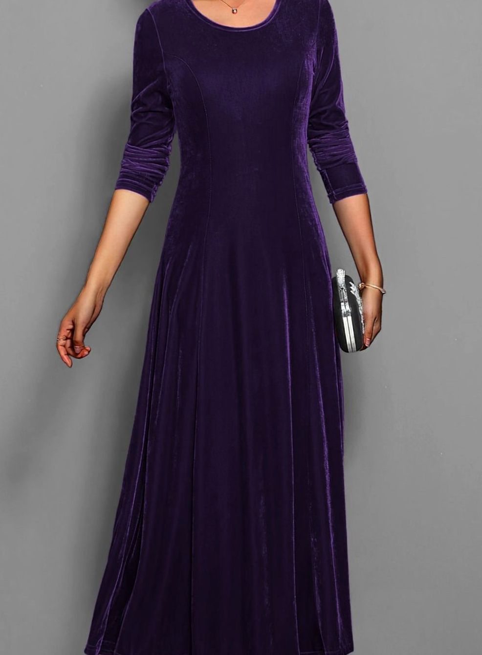 Alix | Women's Velvet A-Line Scoop-Neck Long-Sleeve Dress