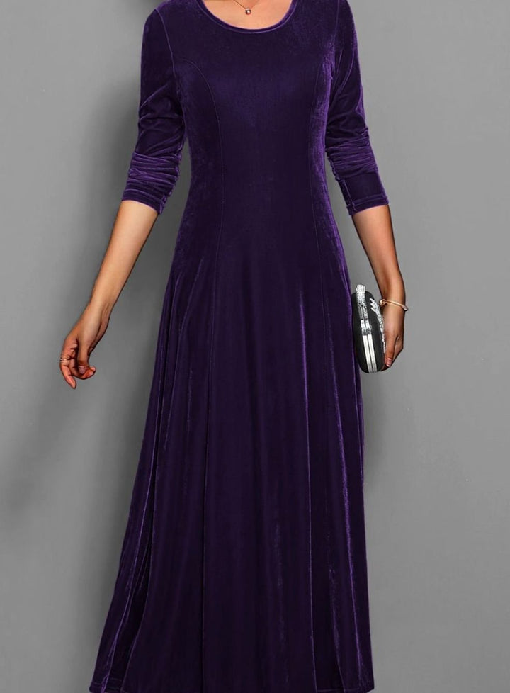 Alix | Women's Velvet A-Line Scoop-Neck Long-Sleeve Dress