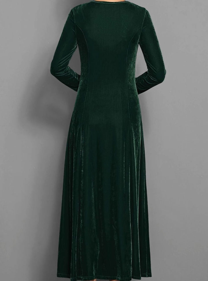 Alix | Women's Velvet A-Line Scoop-Neck Long-Sleeve Dress
