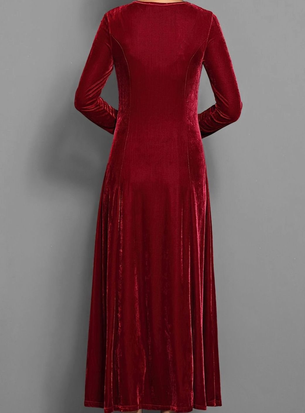 Alix | Women's Velvet A-Line Scoop-Neck Long-Sleeve Dress