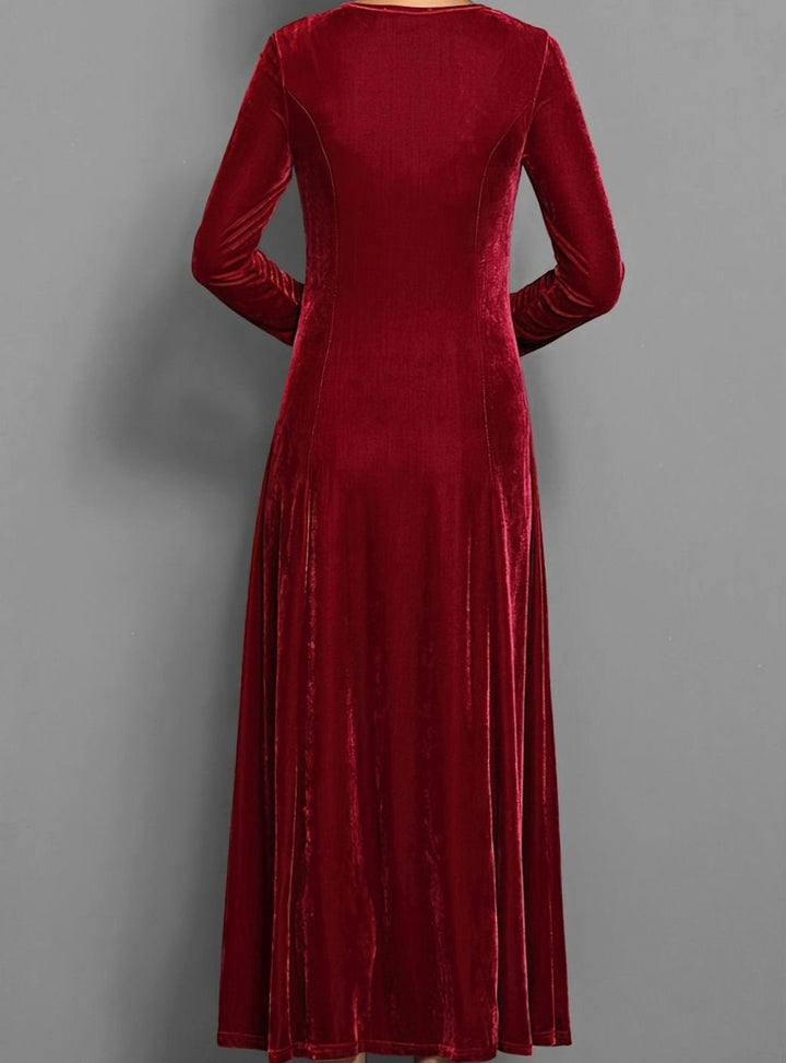 Alix | Women's Velvet A-Line Scoop-Neck Long-Sleeve Dress