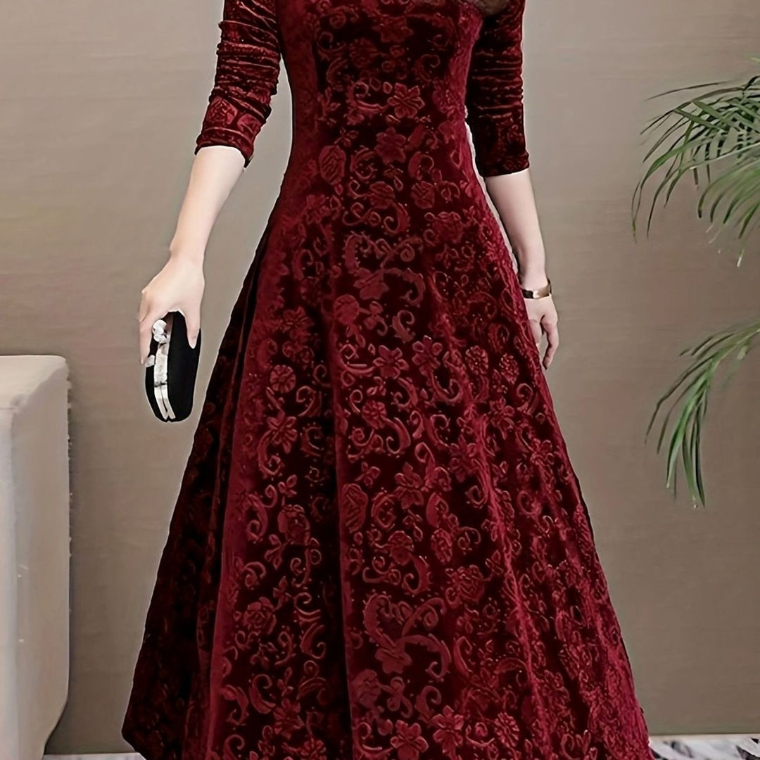 Perrine | Women's Velvet A-Line V-Neck Long-Sleeve Dress