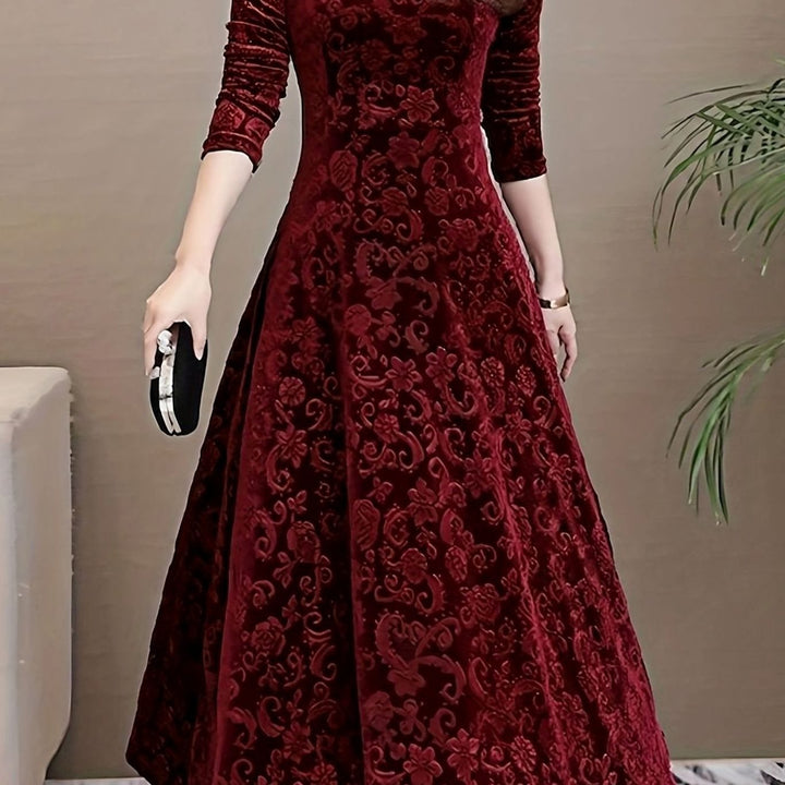 Perrine | Women's Velvet A-Line V-Neck Long-Sleeve Dress