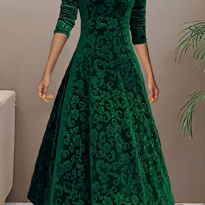 Perrine | Women's Velvet A-Line V-Neck Long-Sleeve Dress