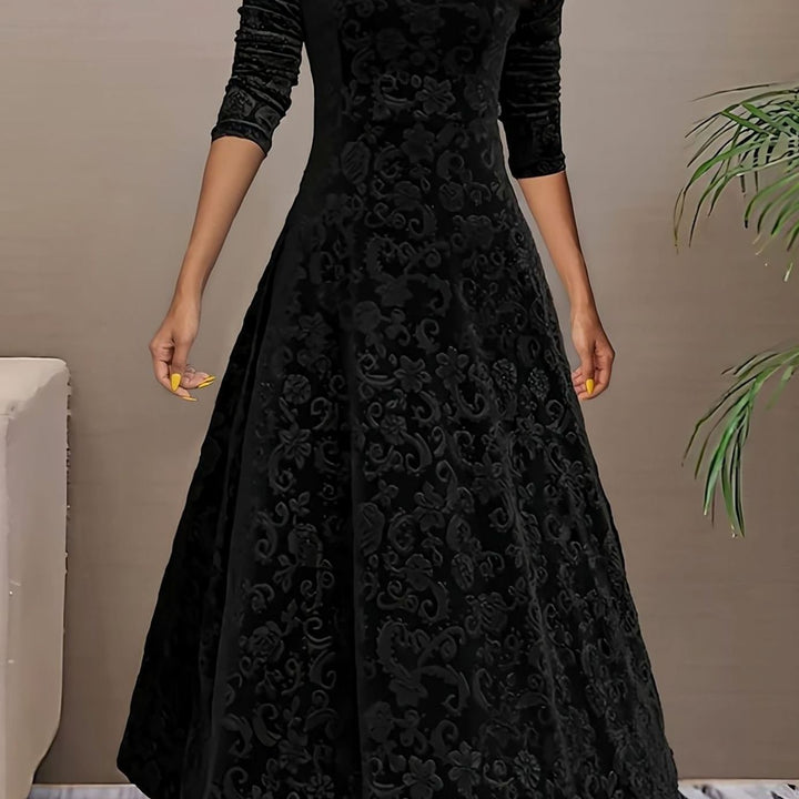 Perrine | Women's Velvet A-Line V-Neck Long-Sleeve Dress